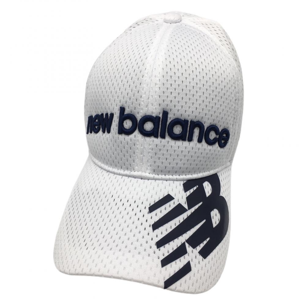【超美品】ニューバランス メッシュキャップ 白×ネイビー 立体ロゴ刺しゅう ゴルフウェア 2022年モデル New Balance