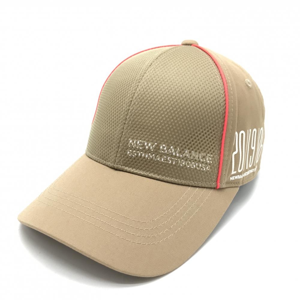【美品】ニューバランスゴルフ キャップ ライトブラウン×蛍光ピンク 一部メッシュ FR  ゴルフウェア New Balance