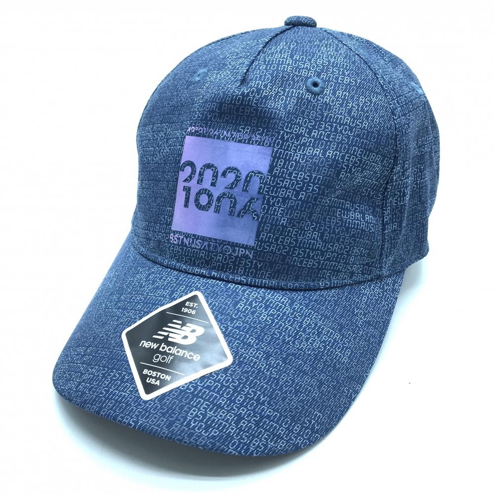 【新品】ニューバランスゴルフ キャップ ブルー×白 ロゴ総柄  FR   ゴルフウェア New Balance