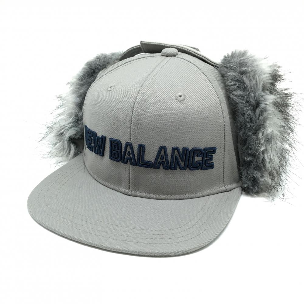 【美品】ニューバランスゴルフ 耳当て付キャップ グレー ファー ロゴネイビー  FR   ゴルフウェア New Balance