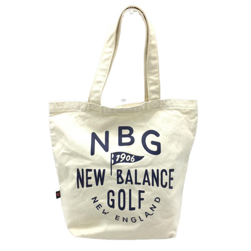 【美品】ニューバランス トートバッグ アイボリー×ネイビー キャンパス地ゴルフ New Balance