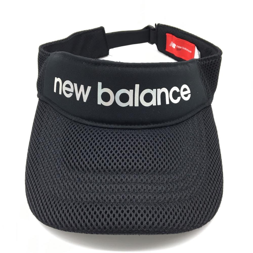 【美品】New Balance ニューバランスゴルフ サンバイザー 黒×シルバー メッシュ ロゴプリント FR ゴルフウェア