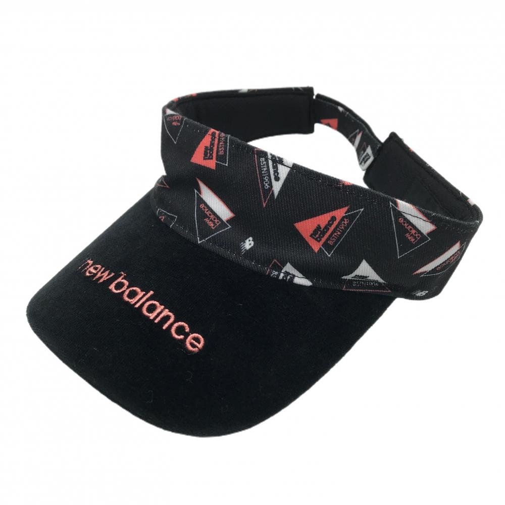 【美品】ニューバランスゴルフ サンバイザー 黒×サーモンピンク系 つば起毛 一部柄  FR  ゴルフウェア New Balance
