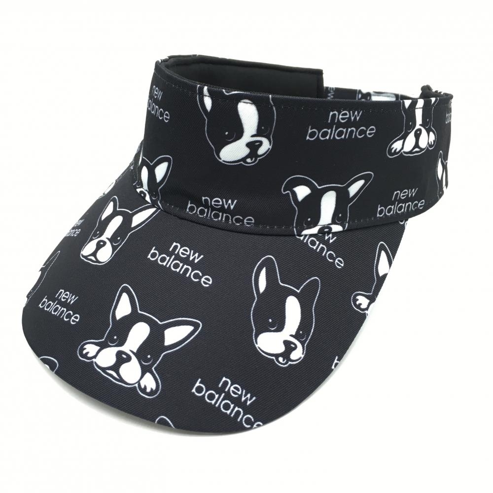【超美品】ニューバランスゴルフ サンバイザー 黒 ロゴ総柄 FR   ゴルフウェア New Balance