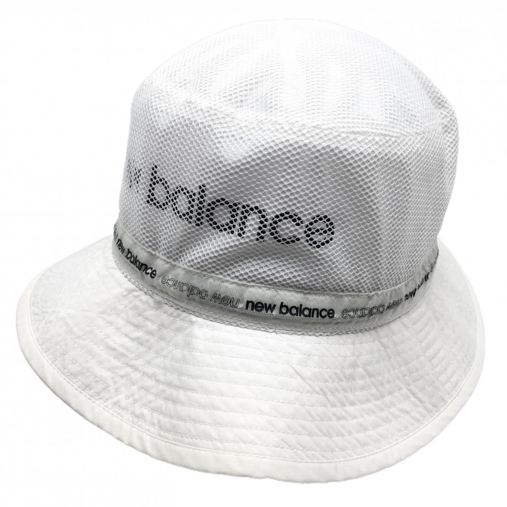 【超美品】ニューバランスゴルフ バケットハット 白×黒 ロゴ 一部メッシュ ドローコード FR   ゴルフウェア New Balance