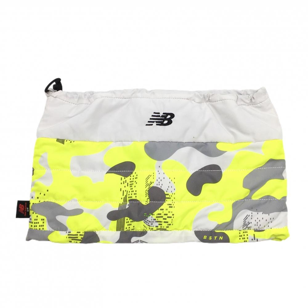 【美品】ニューバランスゴルフ ネックウォーマー 白×蛍光イエロー 迷彩 カモフラ 裏フリース  ゴルフウェア New Balance