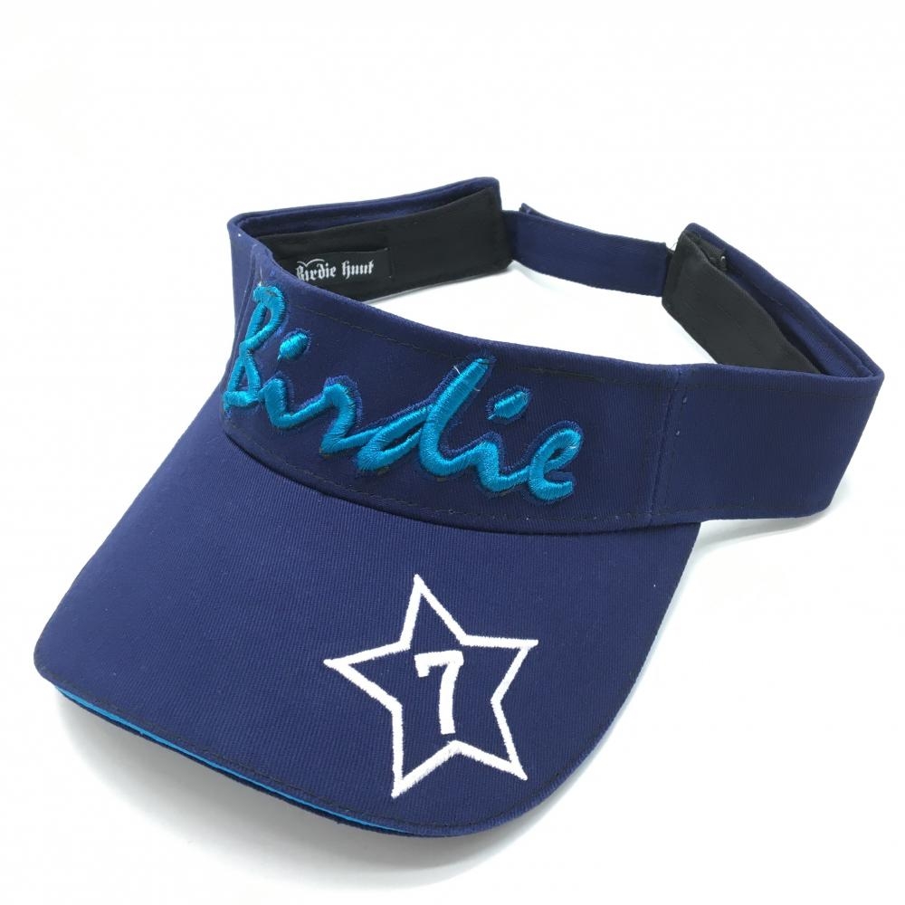 【美品】バーディーハント サンバイザー ネイビー×ライトブルー つば星刺しゅう  ゴルフウェア Birdie hunt