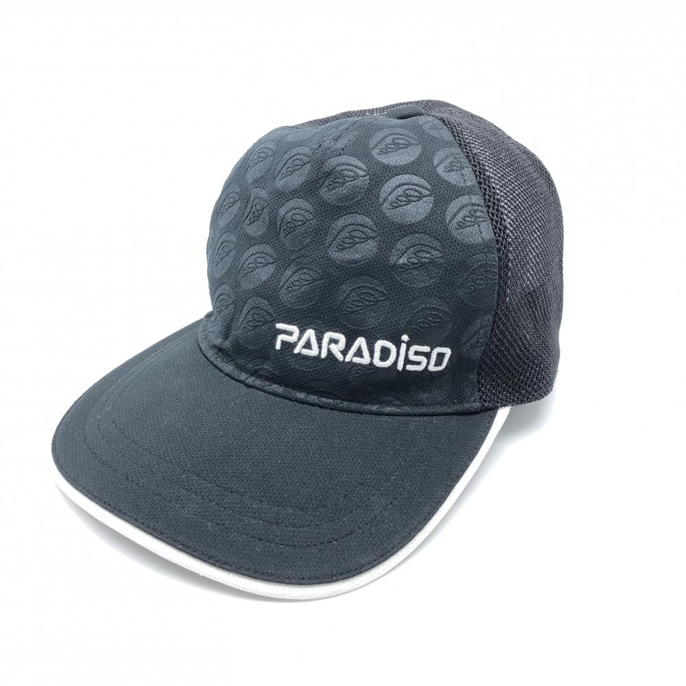 【超美品】Paradiso パラディーゾ キャップ 黒×白 クラウン一部柄有り 一部メッシュ フリーサイズ ゴルフウェア