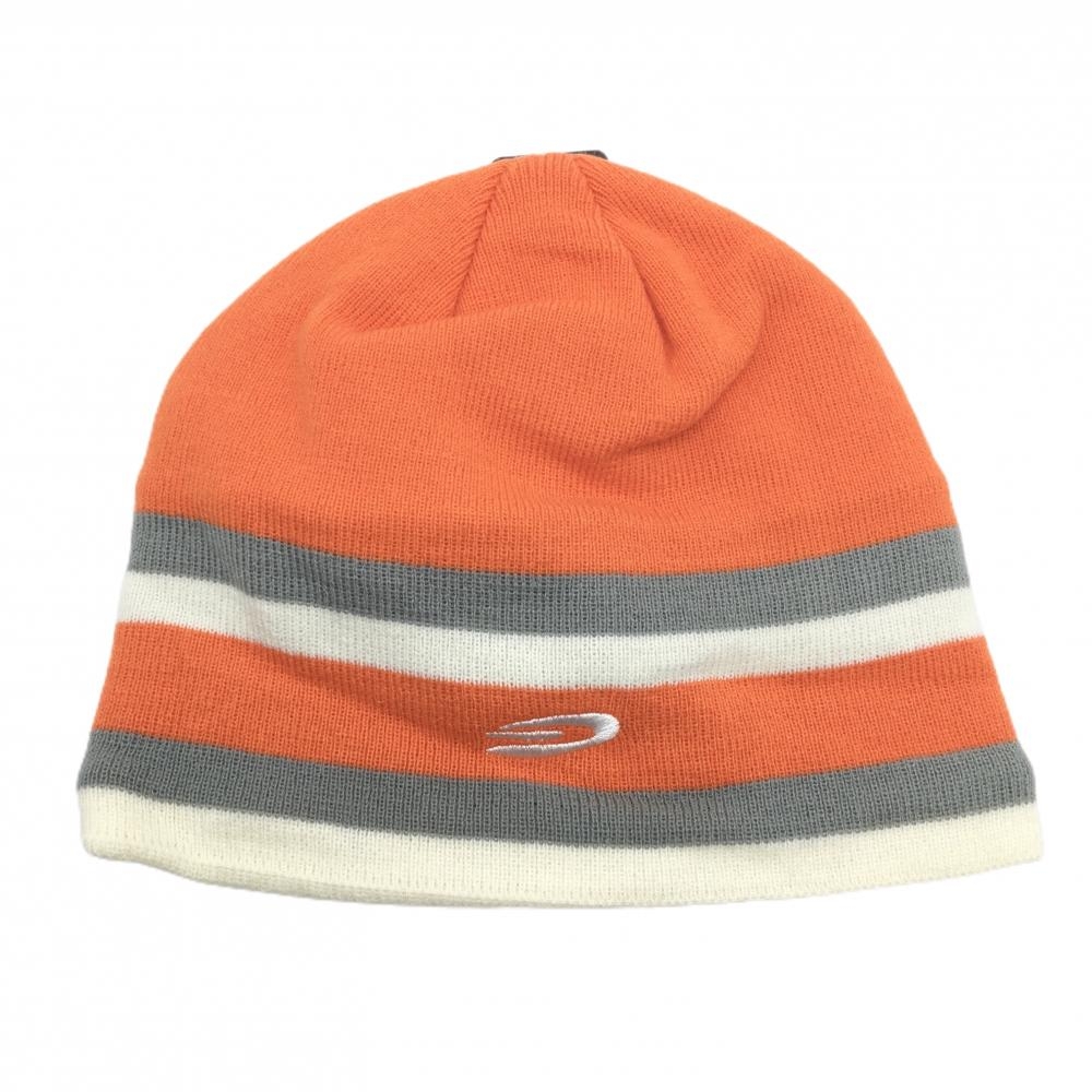 【新品】パラディーゾ ニット帽 オレンジ×白 裏一部起毛  フリーサイズ(56-59cm)  ゴルフウェア Paradiso