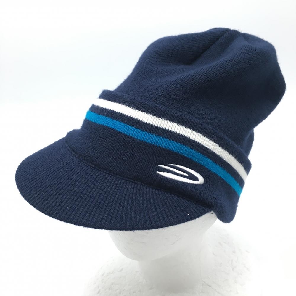 【超美品】パラディーゾ つば付きニット帽 ネイビー ロゴ フリーサイズ(56-59㎝)   ゴルフウェア Paradiso