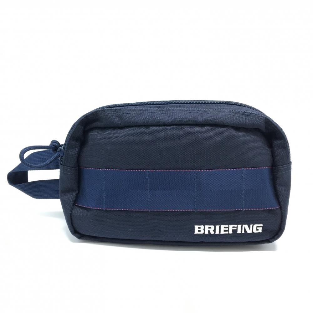 【超美品】ブリーフィング ポーチ ネイビー ロゴ刺しゅう 内外ポケット  カートバッグ ゴルフ BRIEFING