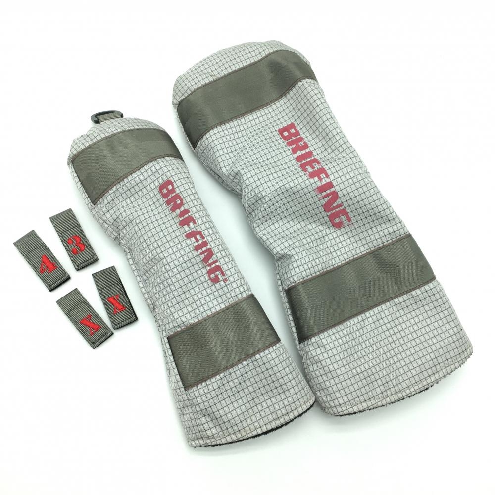 ブリーフィング ヘッドカバー2点セット(DR FW) グレー 格子 番手付 ゴルフ BRIEFING