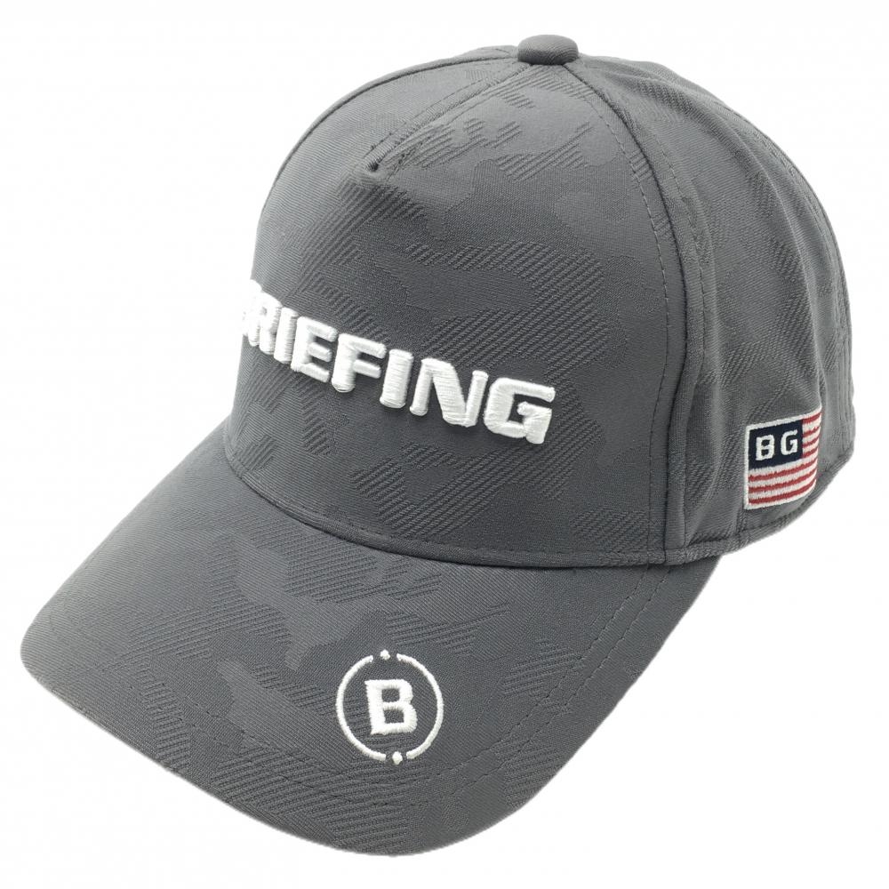 【美品】ブリーフィング キャップ グレー カモフラ地模様 迷彩 ロゴ刺しゅう   ゴルフウェア BRIEFING