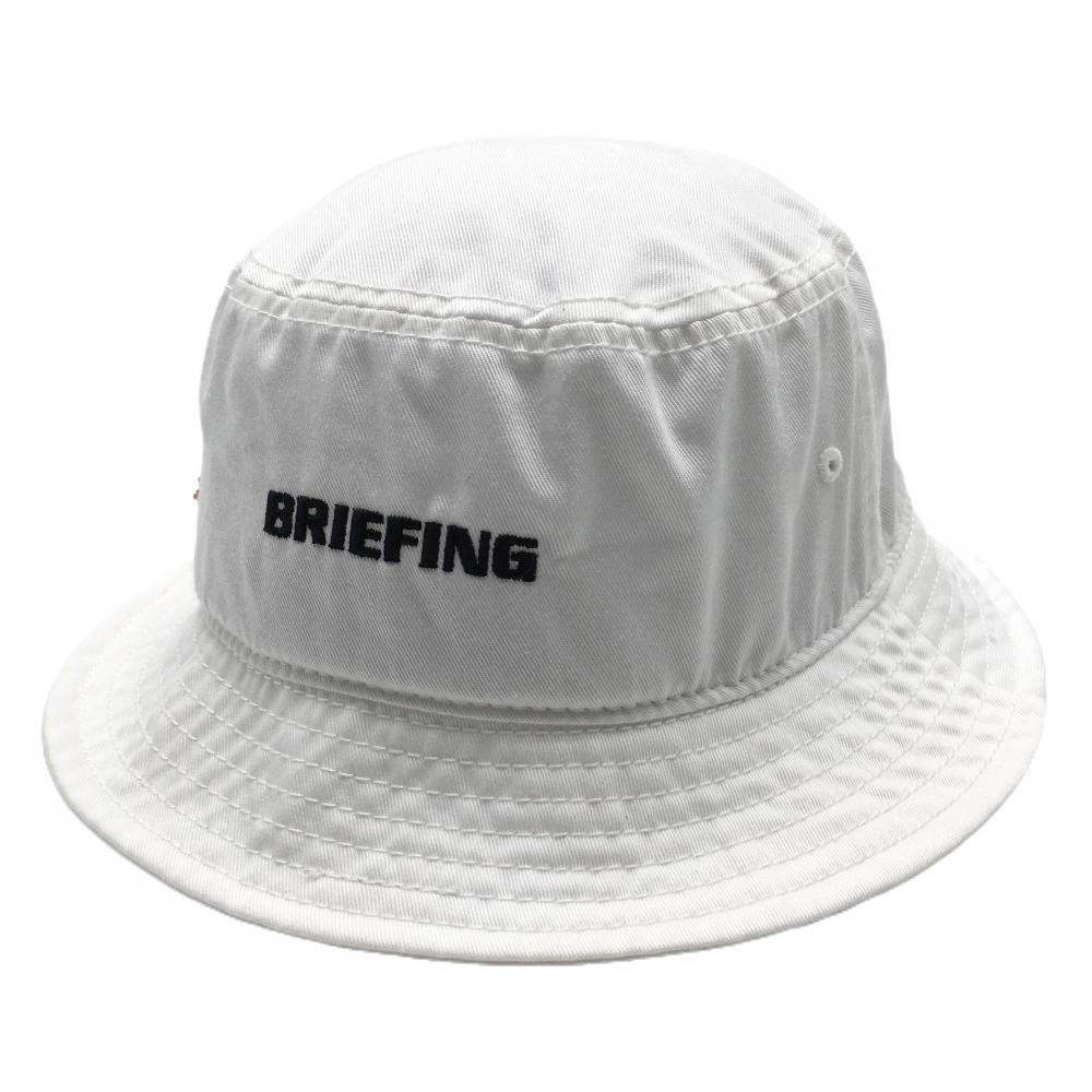 【美品】ブリーフィング ハット 白 ロゴ黒 ティー装着可  M  ゴルフウェア 2023年モデル BRIEFING