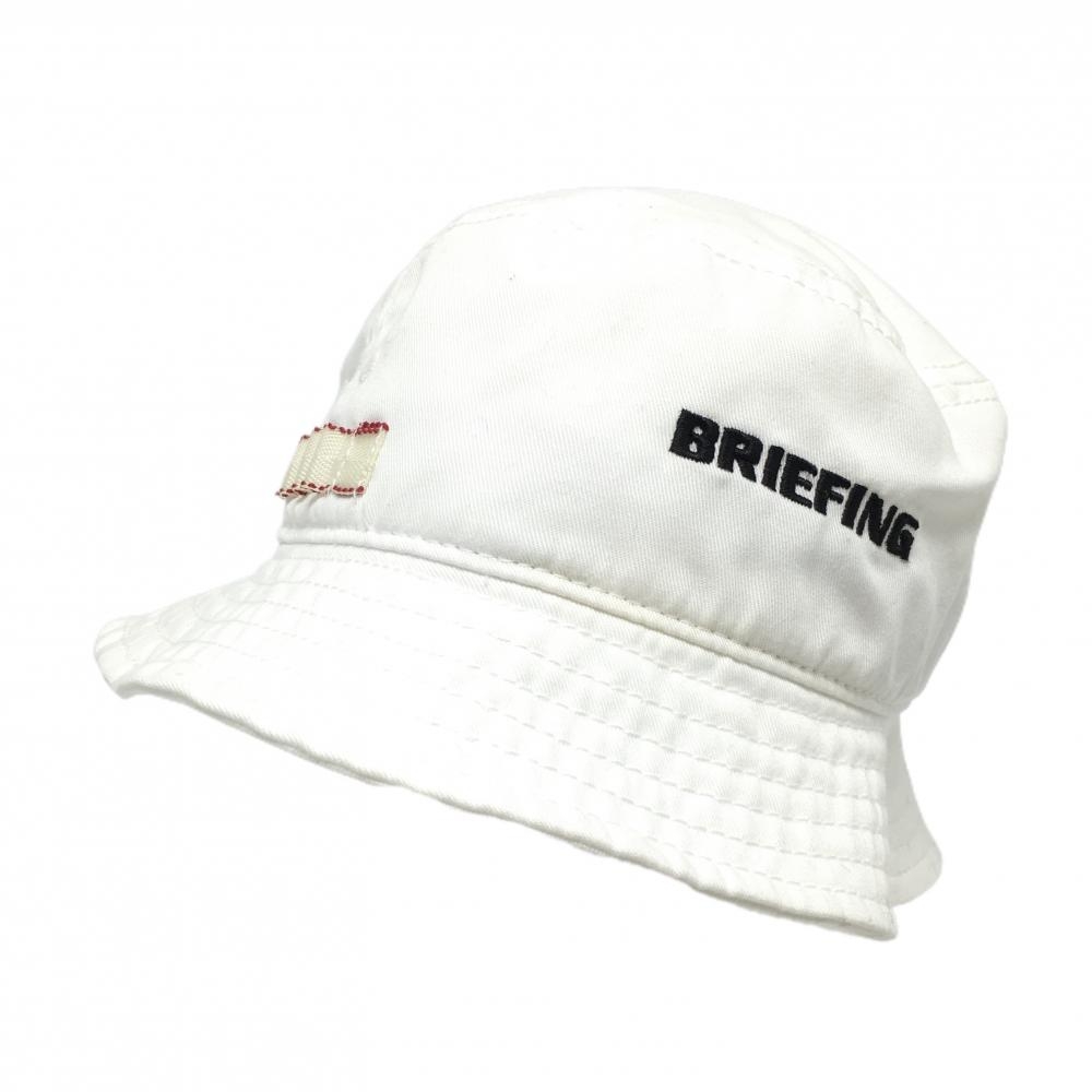 【美品】ブリーフィング バケットハット 白 ロゴ刺しゅう ティー装着可  M   ゴルフウェア BRIEFING