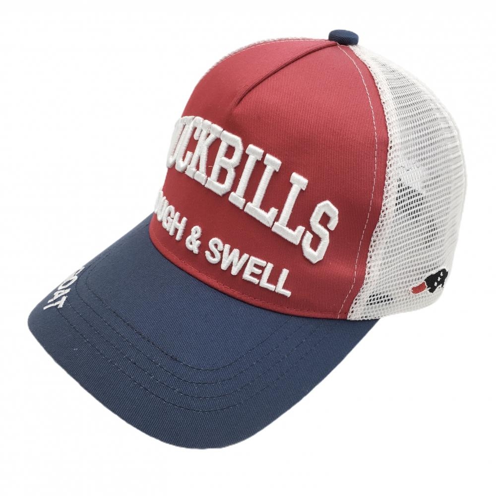 ラフアンドスウェル メッシュキャップ レッド×ネイビー ロゴ刺しゅう   ゴルフウェア rough＆swell