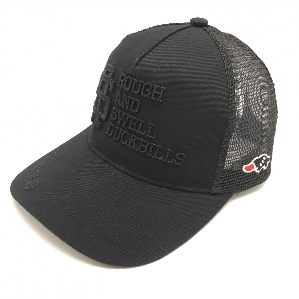 ラフアンドスウェル メッシュキャップ 黒 ロゴ刺しゅう   ゴルフウェア rough＆swell