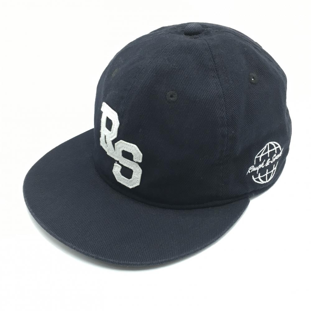 ラフアンドスウェル フラットキャップ 黒×白 つば裏刺しゅう   ゴルフウェア rough＆swell