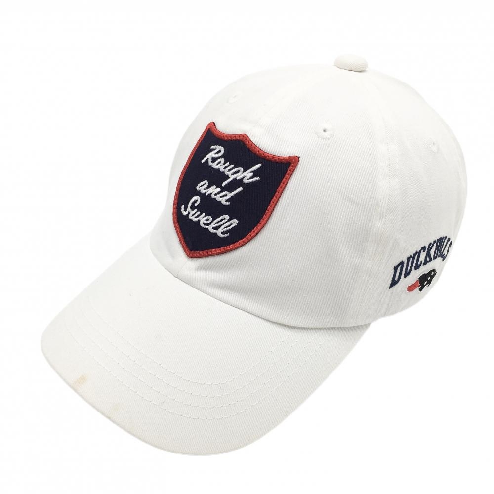 ラフアンドスウェル キャップ 白×ネイビー ロゴワッペン    ゴルフウェア rough＆swell