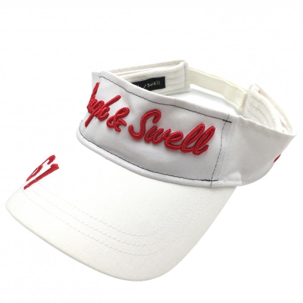 ラフアンドスウェル サンバイザー 白×レッド コットン100％ 内側パイル地   ゴルフウェア rough＆swell