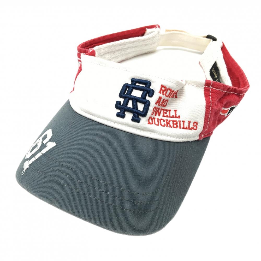 ラフアンドスウェル サンバイザー グレー×白 ロゴ刺しゅう   ゴルフウェア rough＆swell