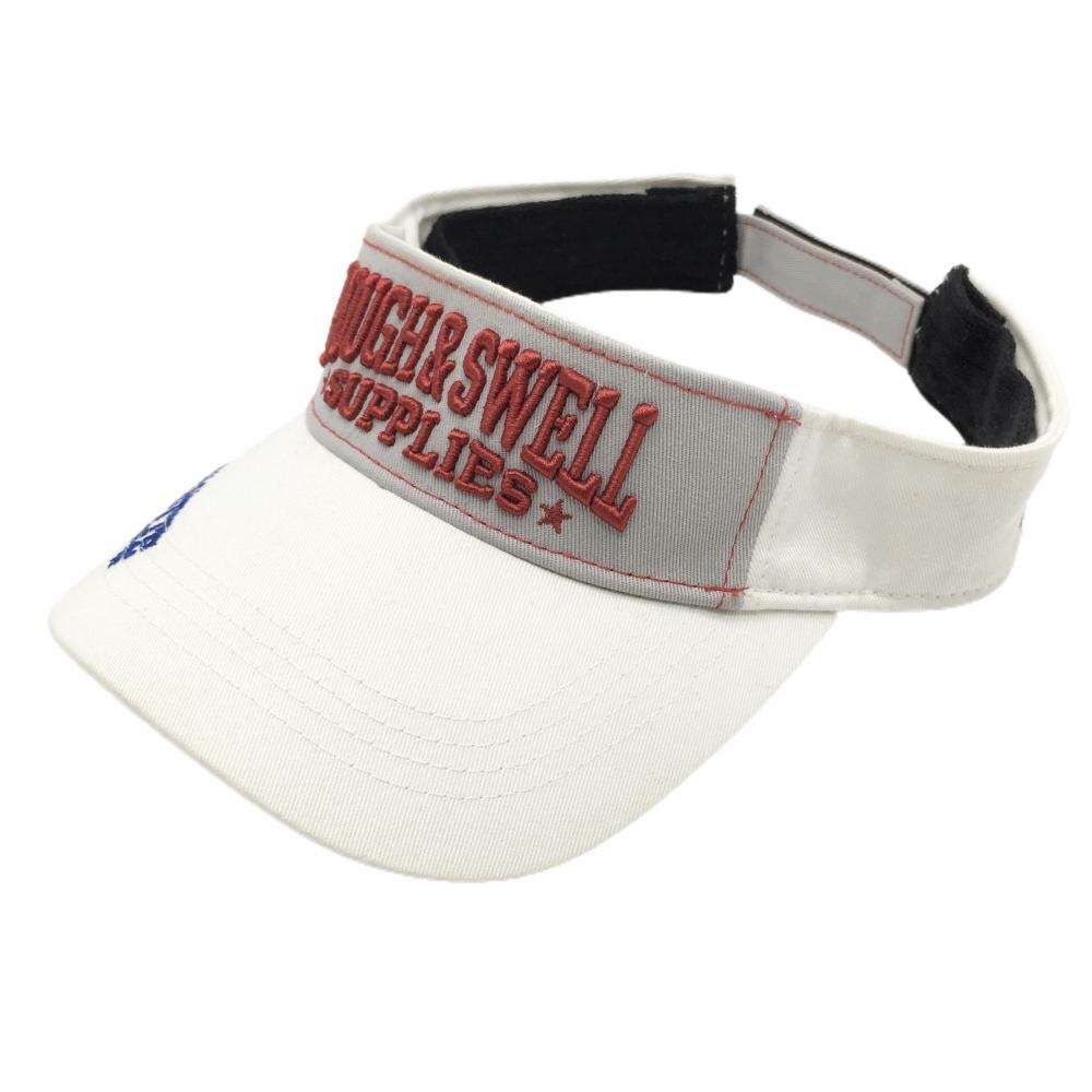 ラフアンドスウェル サンバイザー 白×レッド ロゴ刺しゅう 内側パイル地    ゴルフウェア rough＆swell