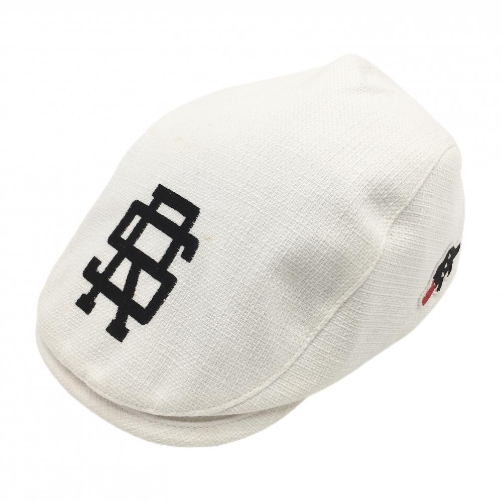 ラフアンドスウェル ハンチング帽 白×黒 ロゴ刺しゅう キャップ フリー   ゴルフウェア rough＆swell