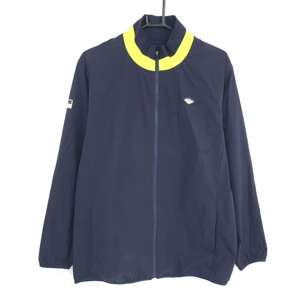 【超美品】23区ゴルフ ジャケットブルゾン ネイビー×イエローグリーン ネックロゴ メンズ LL ゴルフウェア 23区