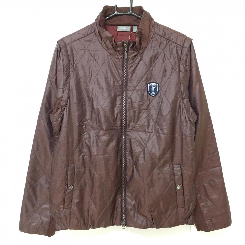 【超美品】アシュワース 2WAY中綿ジャケット ボルドー サイド切替 袖着脱可 メンズ O(XL) ゴルフウェア ASHWORTH