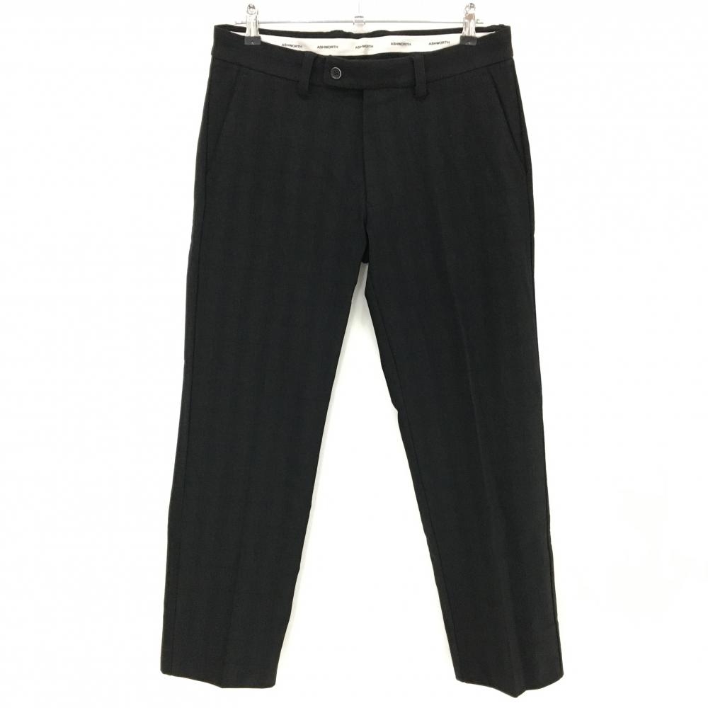 【超美品】アシュワース パンツ 黒 チェック地模様 裏起毛 メンズ 85 ゴルフウェア ASHWORTH