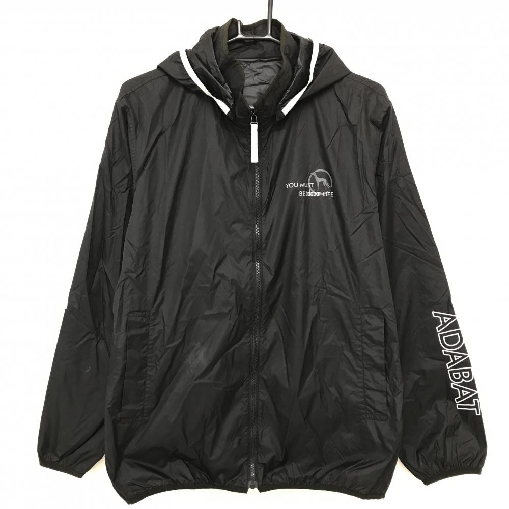 アダバット フード付きナイロンジャケット 黒 胸元ロゴ フード着脱可 メンズ 48(L) ゴルフウェア adabat
