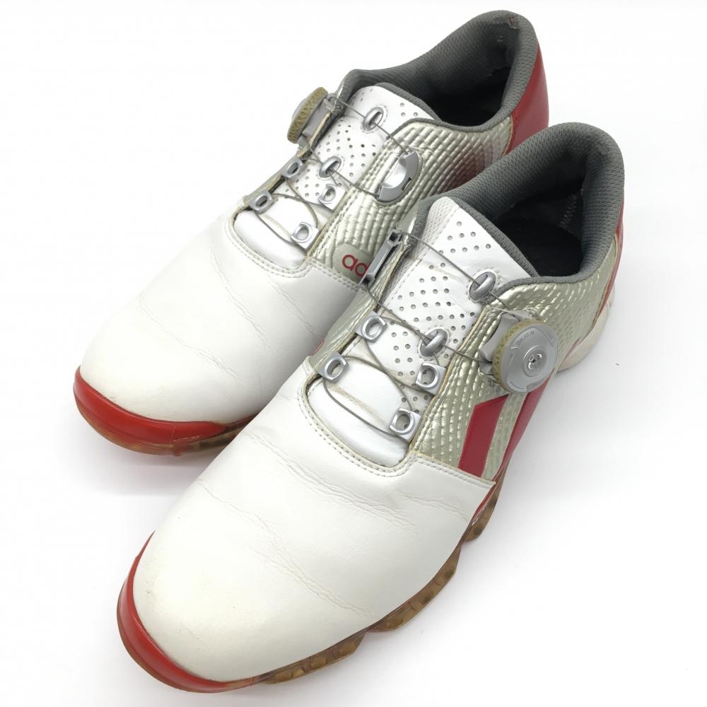 【美品】アディダス ゴルフシューズ 白×レッド 791003 BOA ボア メンズ 27.0 ゴルフウェア adidas