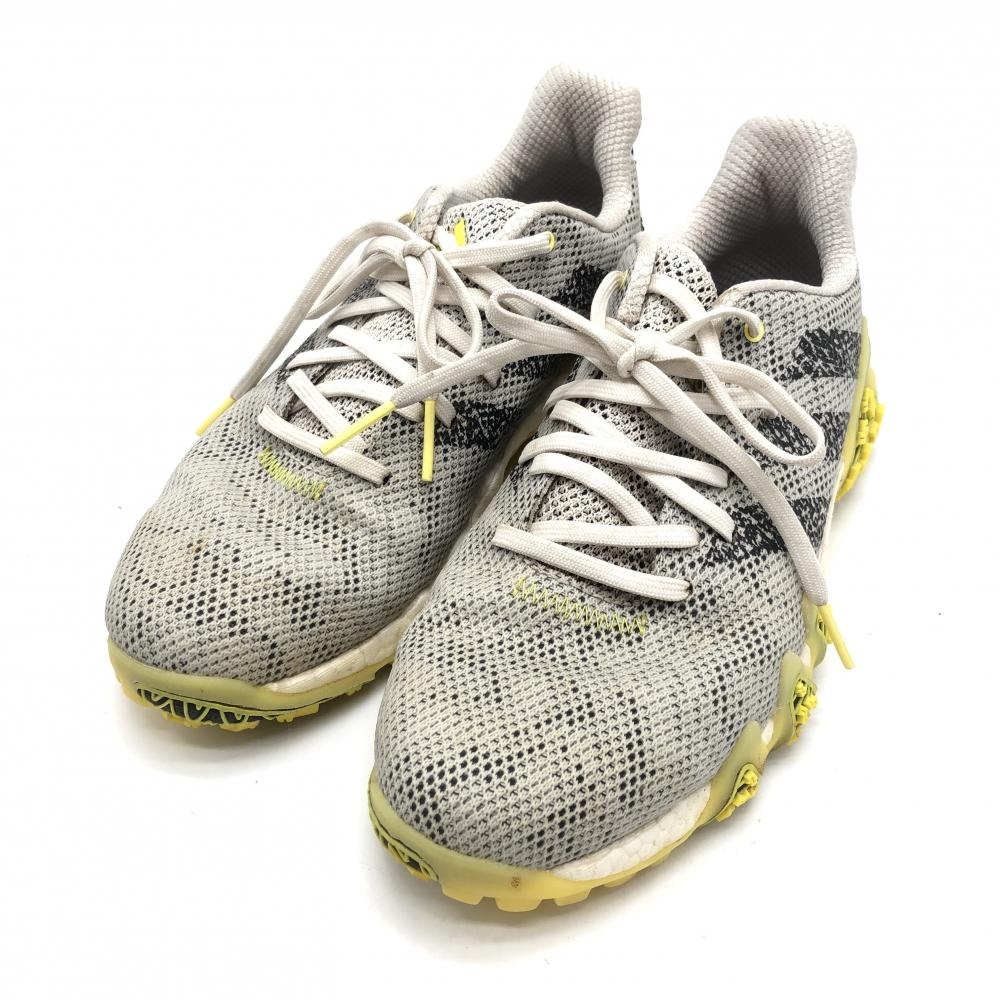 【美品】アディダス ゴルフシューズ グレー×イエロー コードカオス22 GX2616 スパイクレス  メンズ 24.5 ゴルフウェア adidas