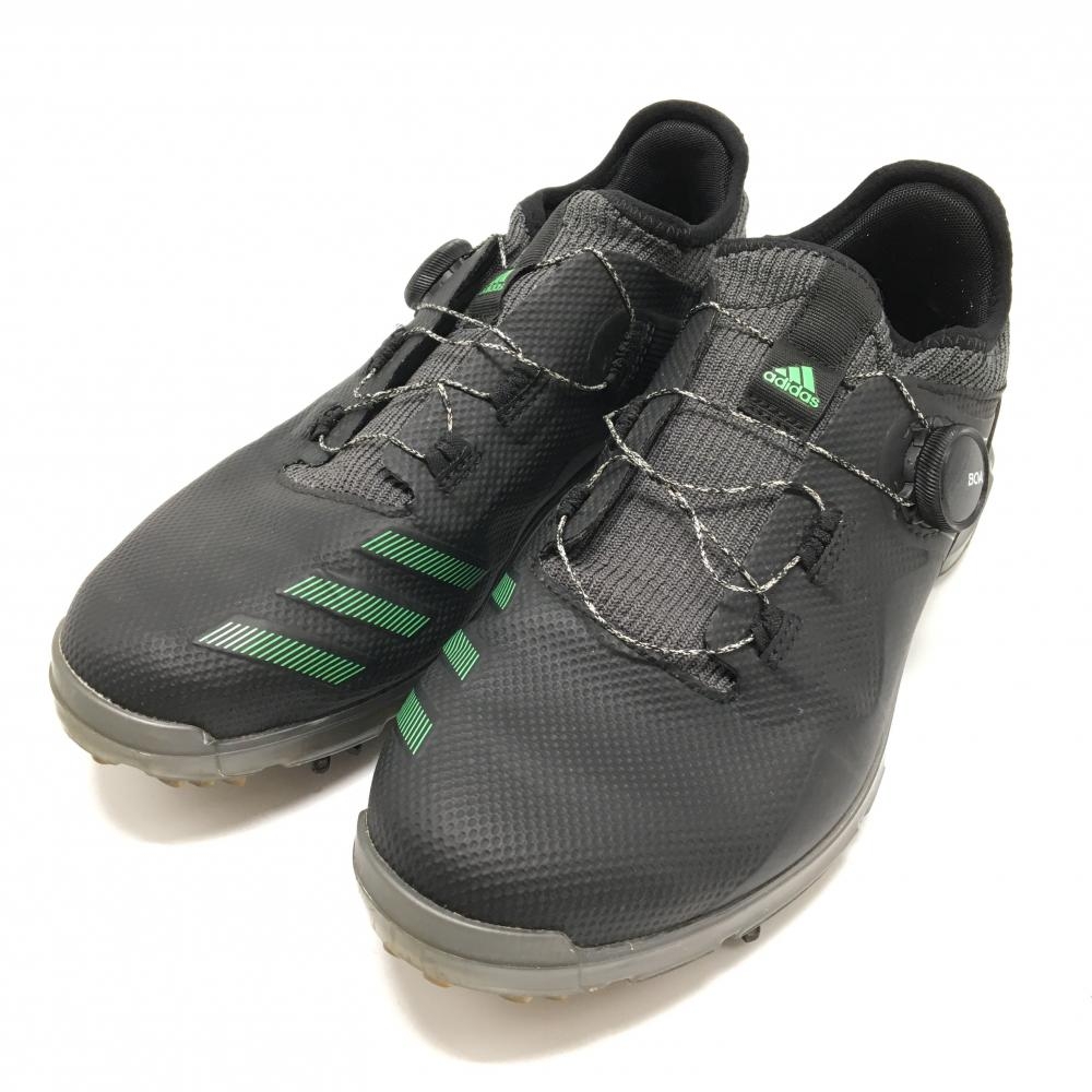 【美品】アディダス ゴルフシューズ 黒×グリーン FZ1034 ダイヤル式 BOA  メンズ 24.5 ゴルフウェア adidas