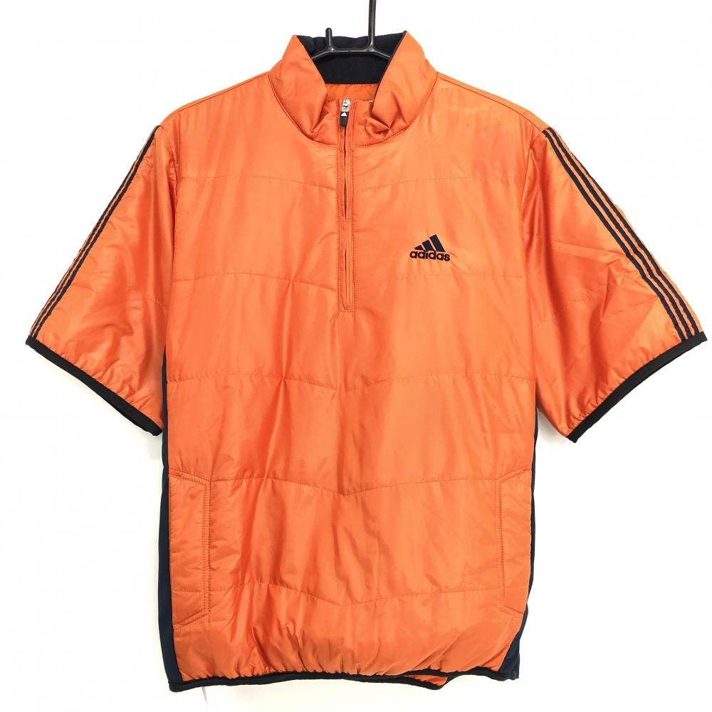 【美品】アディダス 半袖中綿ジャケット オレンジ×ネイビー 肩3ライン ハーフジップ  メンズ M ゴルフウェア adidas 画像
