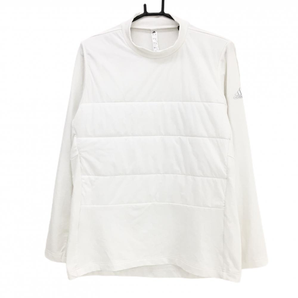 【超美品】アディダス 切替中綿ハイネックシャツ 白 袖ロゴ 一部中綿 大きいサイズ メンズ XO ゴルフウェア 大きいサイズ adidas