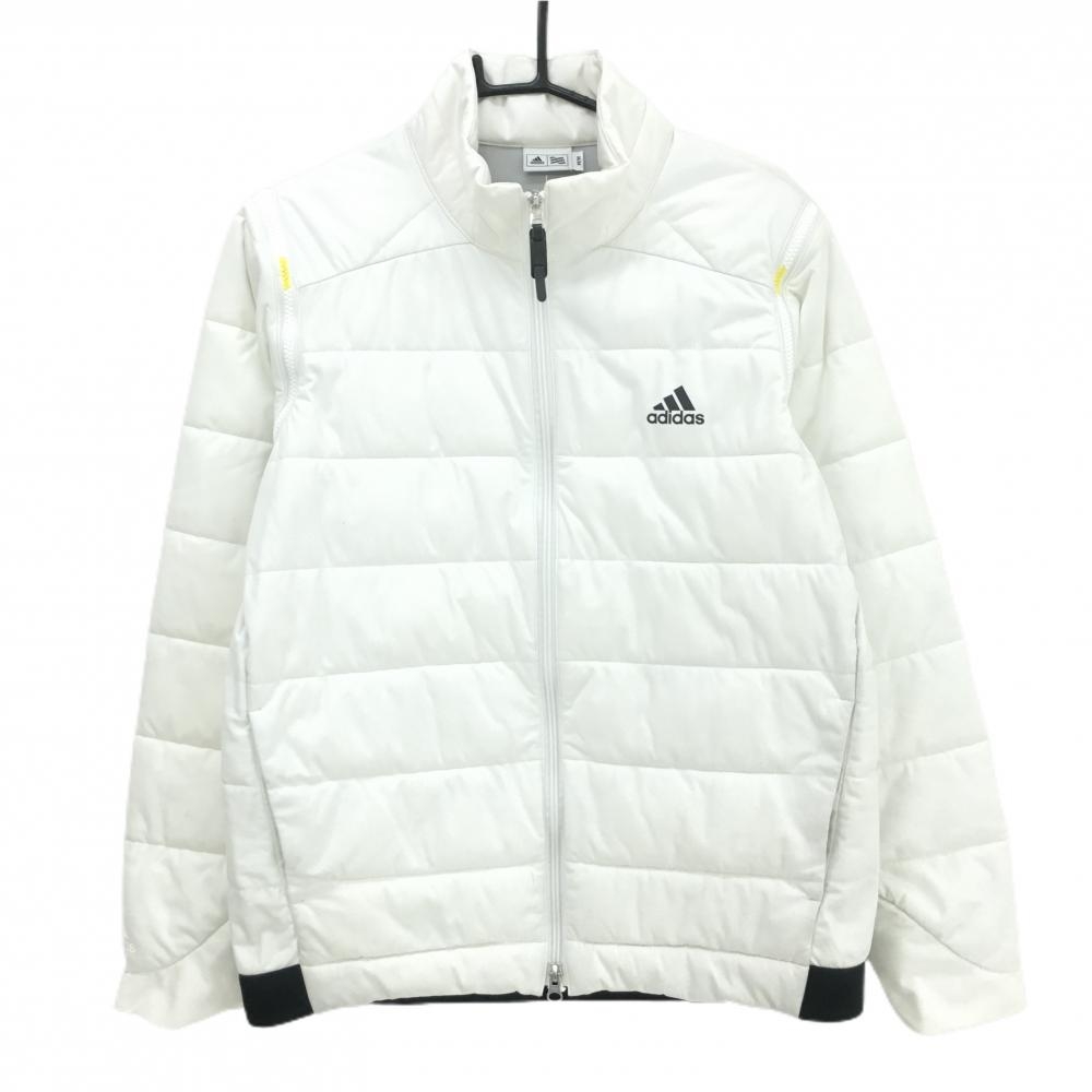 アディダス 2WAY中綿ジャケット 白×黒 胸元ロゴ 袖着脱可 メンズ M/M ゴルフウェア adidas