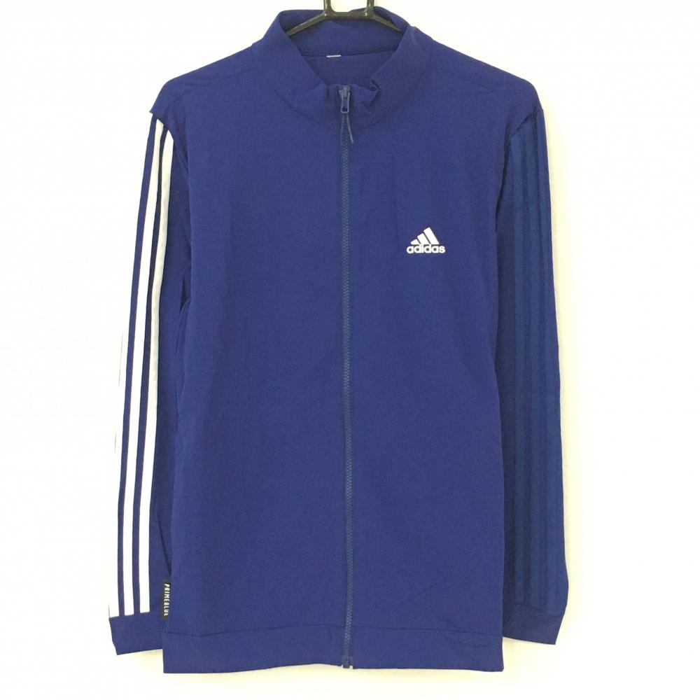 【美品】アディダス ジャケットブルゾン ネイビー×白 袖3ライン 胸元ロゴ メンズ  ゴルフウェア adidas