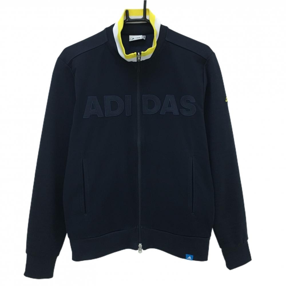 アディダス ジャケット ネイビー×イエロー ビッグロゴ メンズ M/M ゴルフウェア adidas