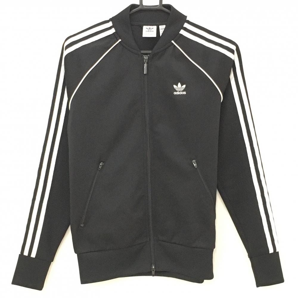 【美品】アディダス ジャケットブルゾン 黒×白 袖3ライン メンズ L ゴルフウェア adidas