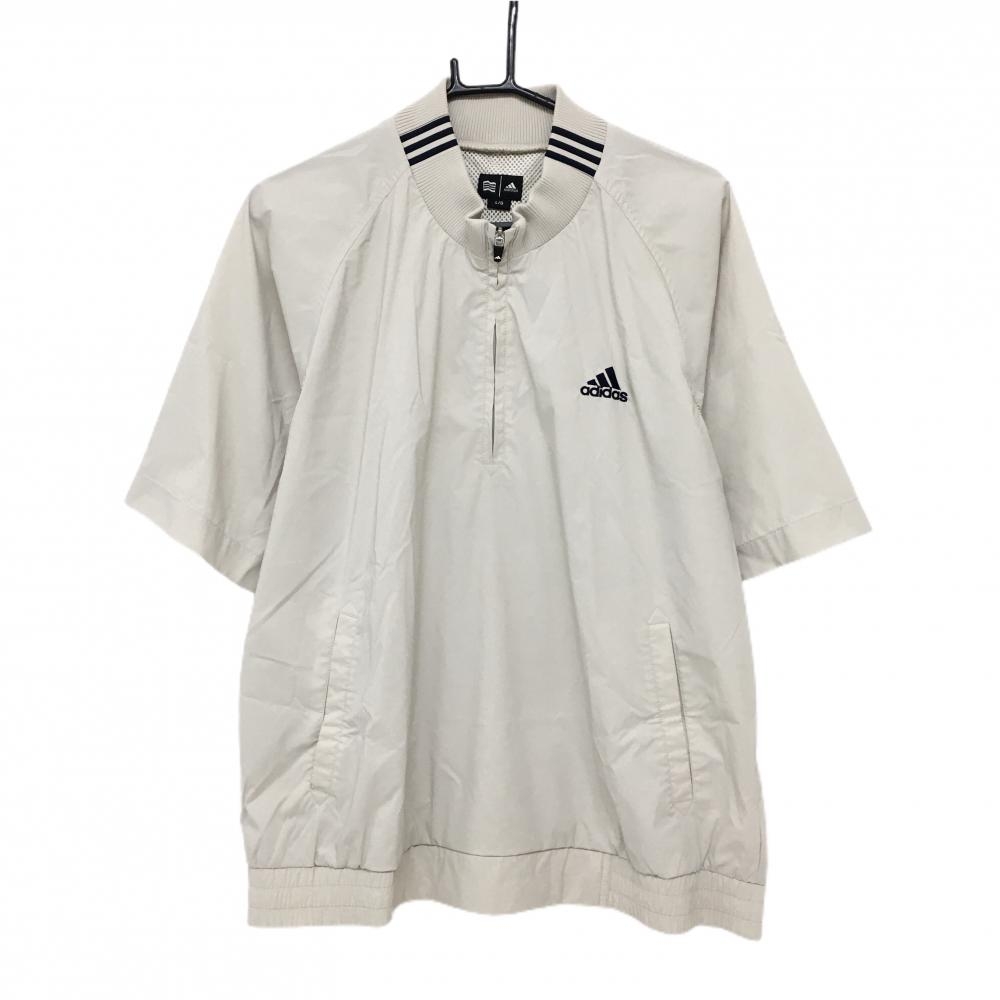 アディダス 半袖ブルゾン ベージュ×黒 ハーフジップ 袖下メッシュ メンズ L/G ゴルフウェア adidas