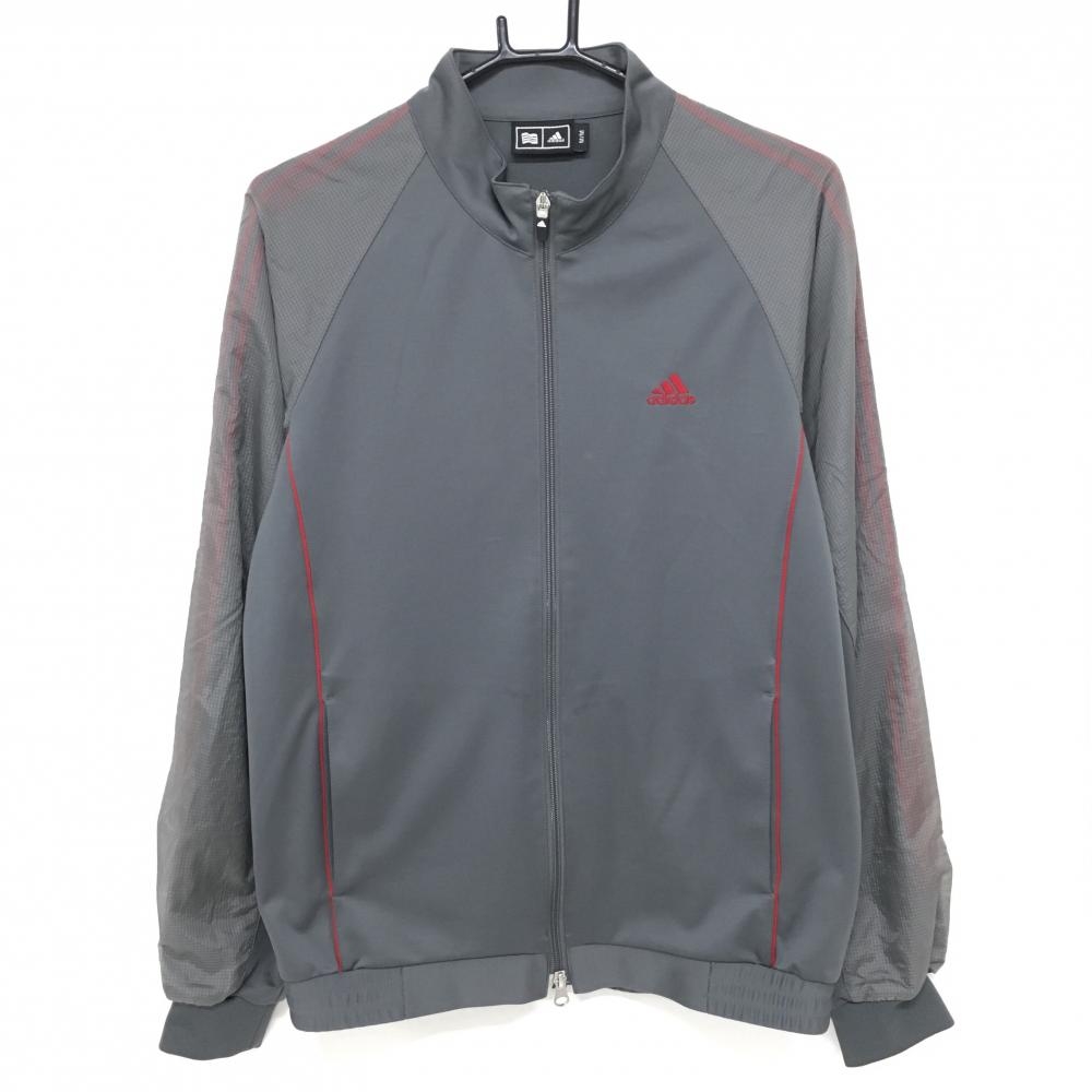 アディダス 異素材切替ジャケット ダークグレー×グレー 一部格子柄 ロゴ刺しゅう メンズ M/M ゴルフウェア adidas