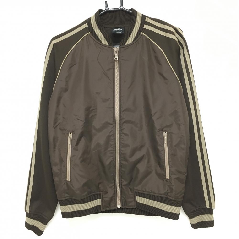 【美品】アディダス ジャケットブルゾン ブラウン×ベージュ 肩・袖3ライン メンズ M ゴルフウェア adidas