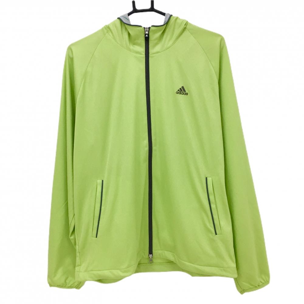 アディダス ジップパーカー ライトグリーン チェック地模様 ロゴ刺しゅう メンズ O/XG ゴルフウェア adidas