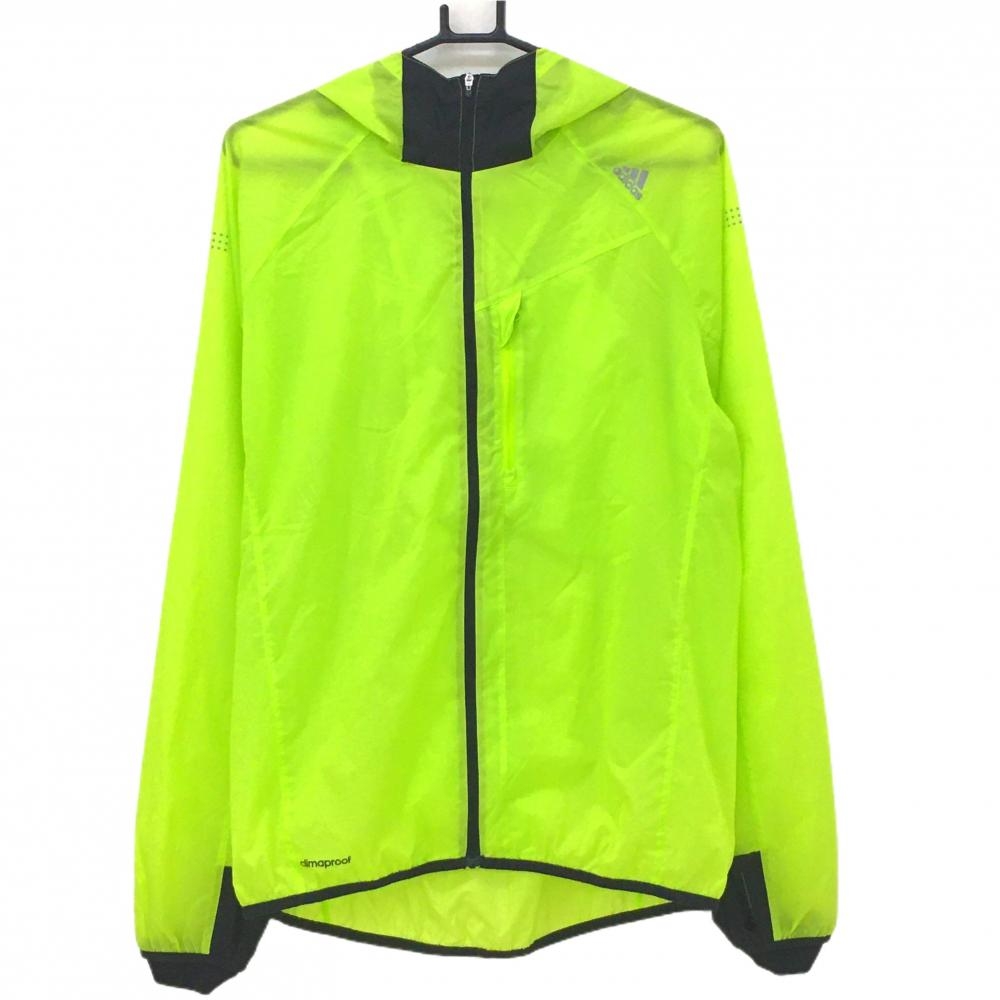 【超美品】アディダス ジップパーカー ライトグリーン×黒 薄手 CLIMAPROOF  メンズ O(XL) ゴルフウェア adidas