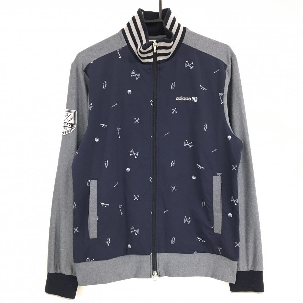 アディダス ブルゾン ネイビー×杢ネイビー 前身頃総柄  メンズ L/G ゴルフウェア adidas
