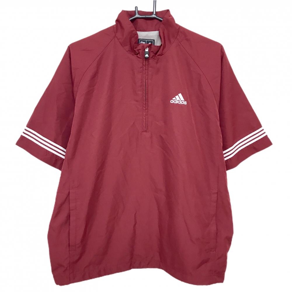 【超美品】アディダス 半袖ブルゾン レッド ハーフジップ 裏地メッシュ ロゴ刺しゅう 袖口3ライン メンズ M/M ゴルフウェア adidas