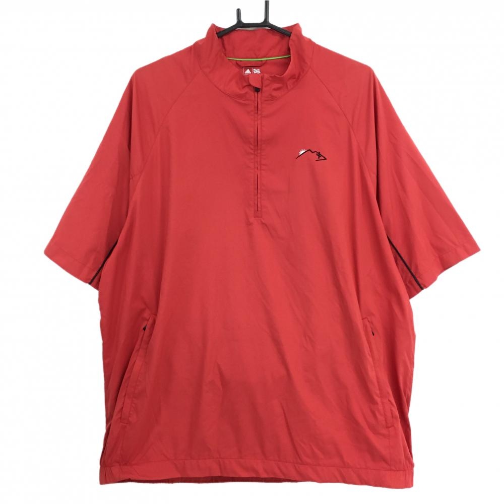 アディダス 半袖ブルゾン レッド×黒 ハーフジップ 袖ライン 胸元刺しゅう CLIMAPROOF メンズ XL ゴルフウェア adidas