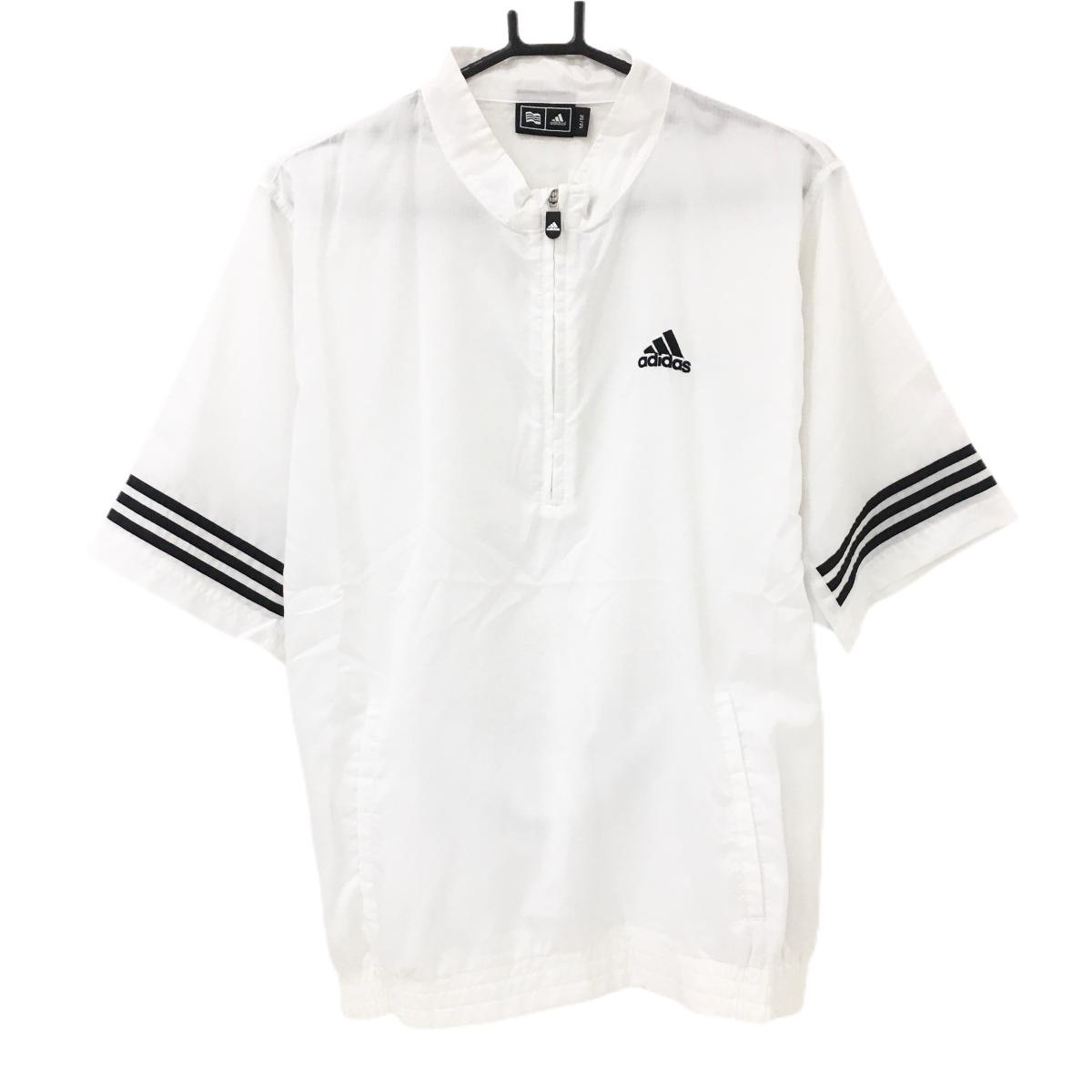 【超美品】アディダス 半袖ジャケット 白×黒 格子織生地 透け感 袖3ライン メンズ M/M ゴルフウェア adidas