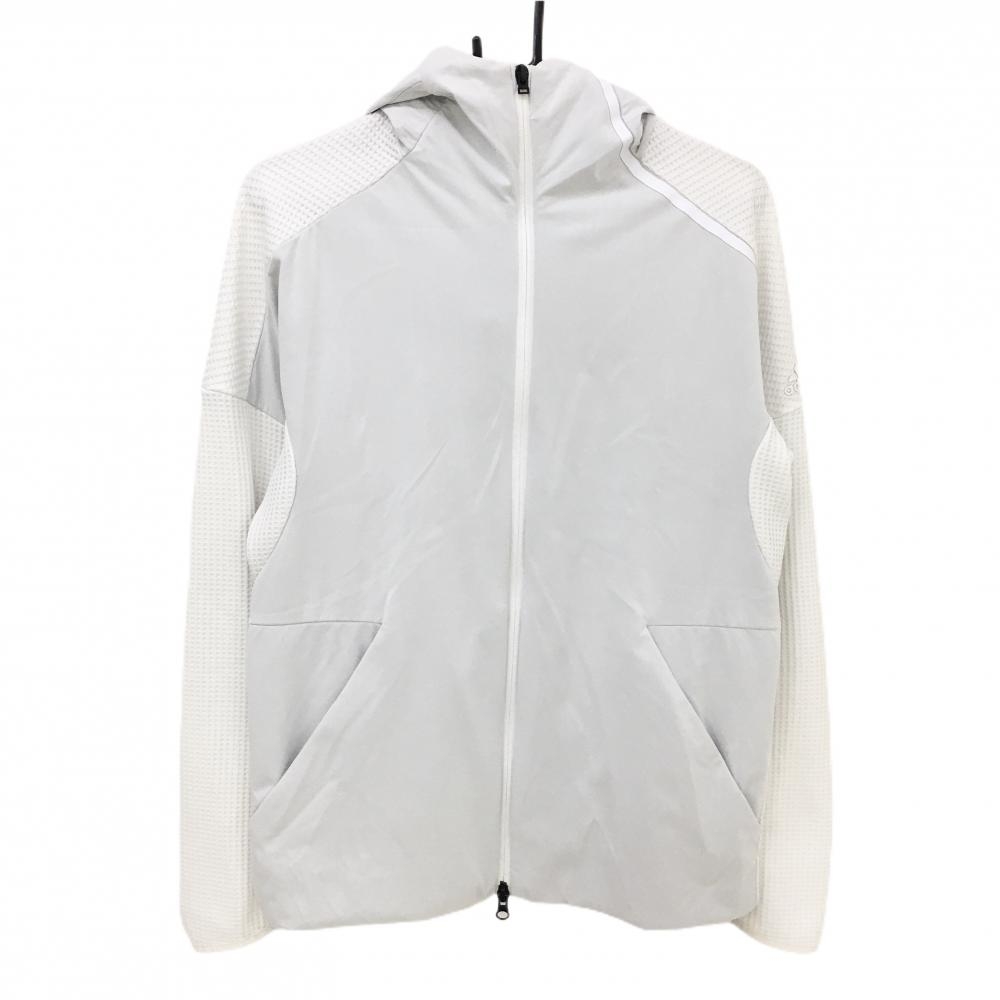 アディダス ジップパーカー 白×ライトグレー 袖・後ろ織生地 ダブルジップ メンズ L ゴルフウェア adidas